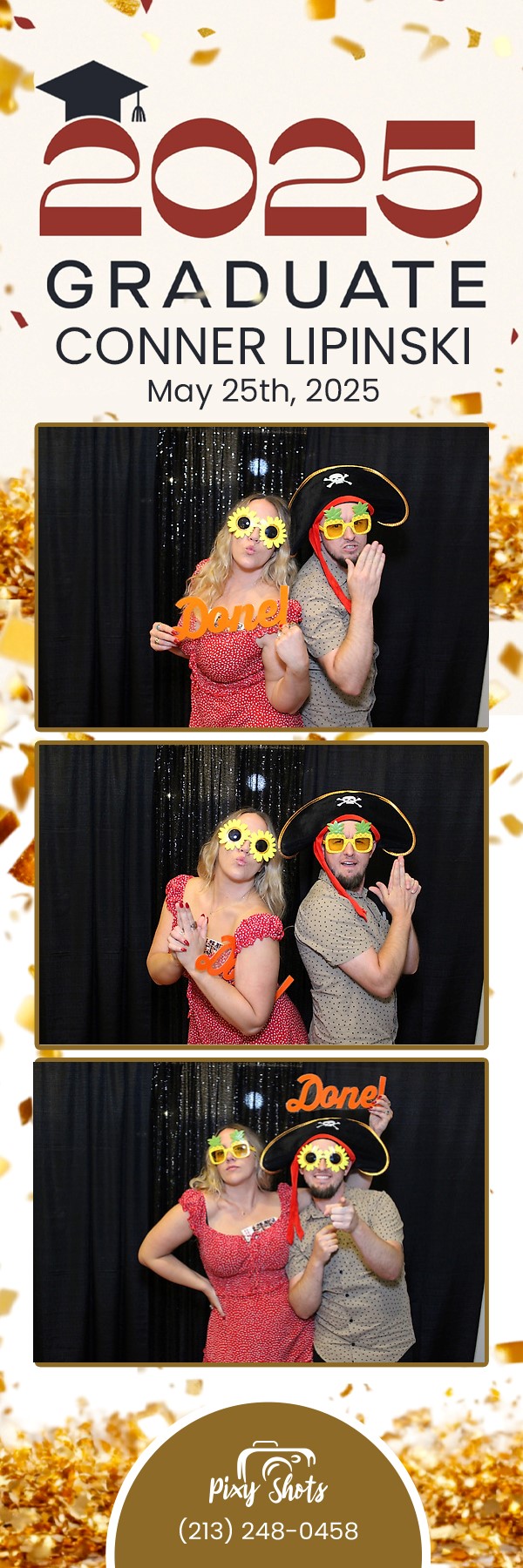 Conner Lipinski 2025 Graduate gold confetti photo strip