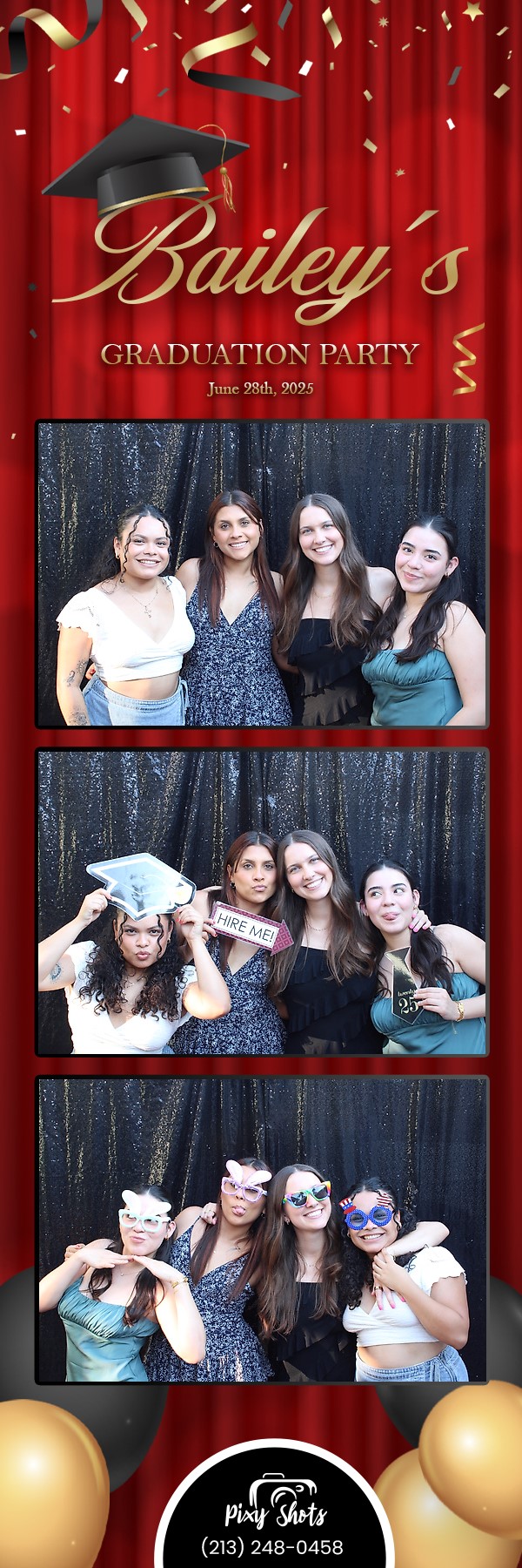 Bailey's Graduation Party red curtain photo strip