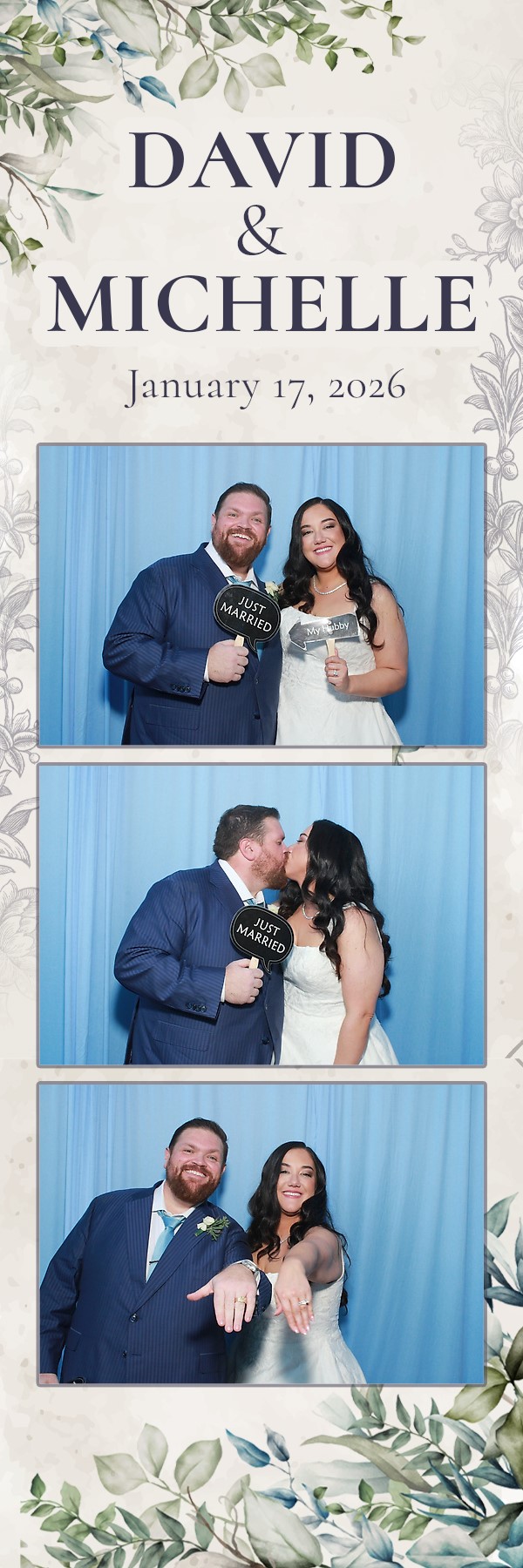 David & Michelle botanical wedding photo strip