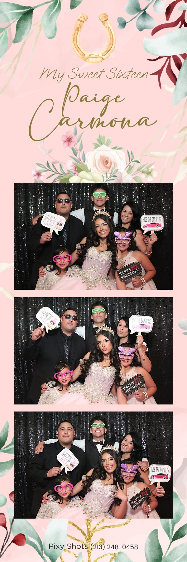 Paige Carmona Sweet 16 pink horseshoe photo strip