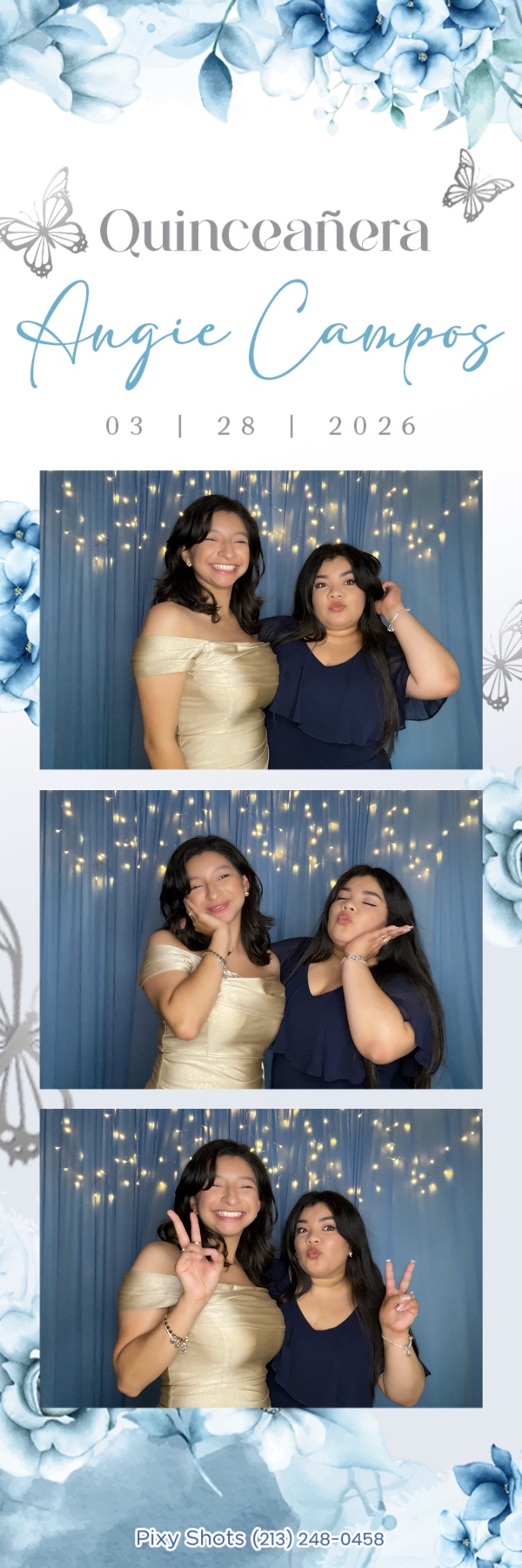 Quinceañera Angie Campos blue floral photo strip